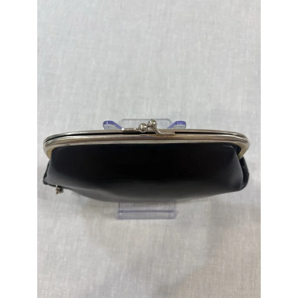 Vintage Black Leather Kisslock Clutch Wallet
